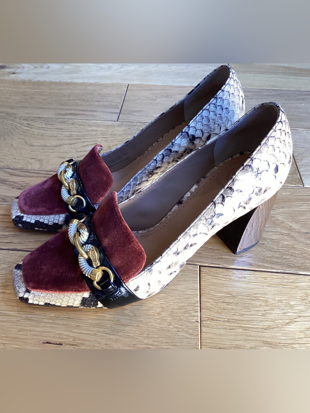 Tory Burch Jesse snakeskin and velvet pump